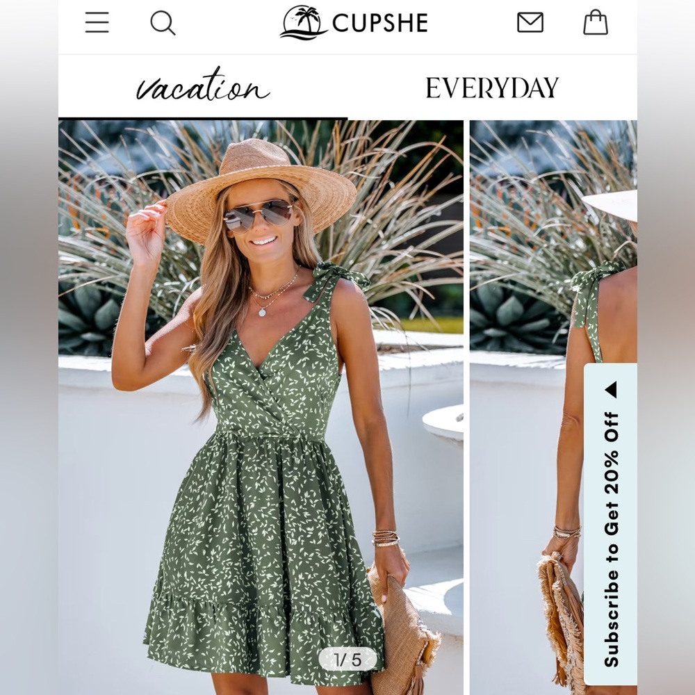 Cupshe Olive Green Printed Tie-Shoulder Sundress